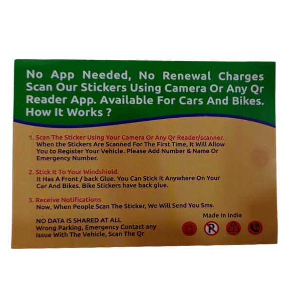 Bharat safety tag/Bike Tag/Bike Parking Tag/Bike Sticker/Wrong Parking Tag/Contact Sticker for Car Owners, People can Contact You Without Seeing Your Mobile Number/Bike Safety Qr/Bike safety Tag 2 Stickers - Image 3