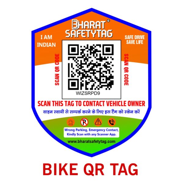 Bharat safety tag/Bike Tag/Bike Parking Tag/Bike Sticker/Wrong Parking Tag/Contact Sticker for Car Owners, People can Contact You Without Seeing Your Mobile Number/Bike Safety Qr/Bike safety Tag 2 Stickers